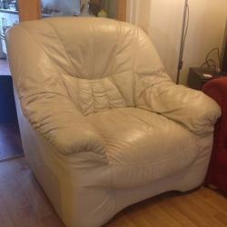 3 + 1 Cream Leather Sofa and Armchair
