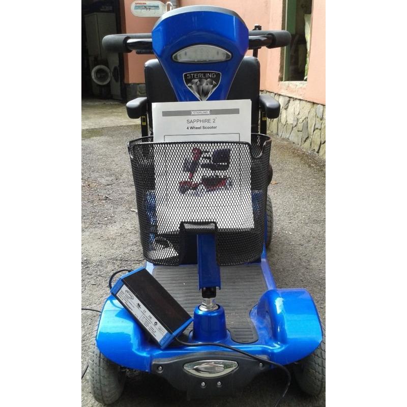 For Sale Sterling Sapphire 2 Mobility Scooter Used Twice Finished In Blue, In Very good Condition.