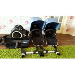 Bugaboo donkey duo with ice blue extendable hoods