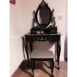 One of a kind French style dressing table set, upcycled in chalk graphite colour