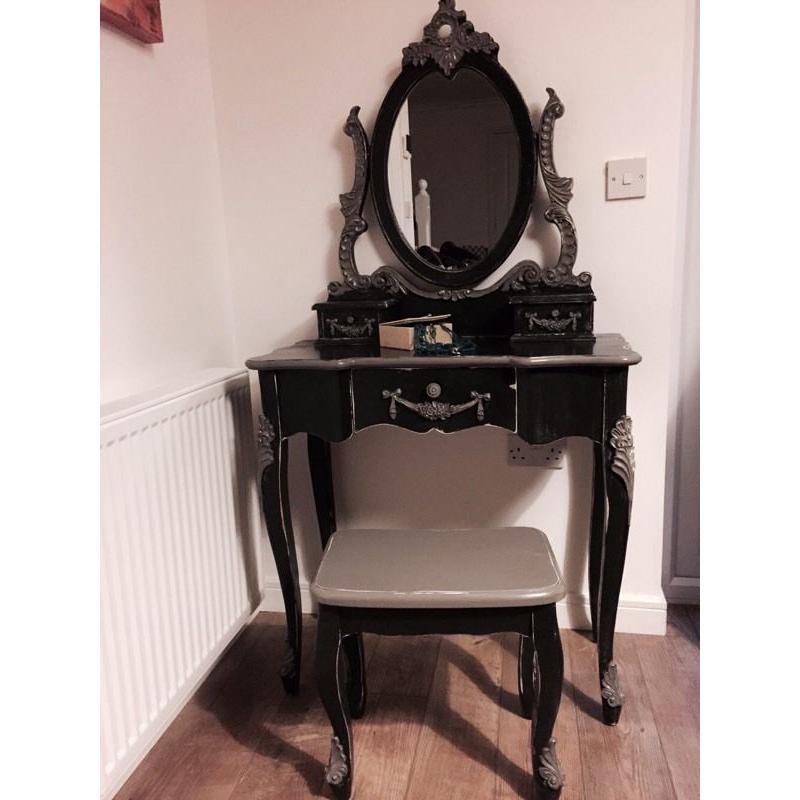 One of a kind French style dressing table set, upcycled in chalk graphite colour