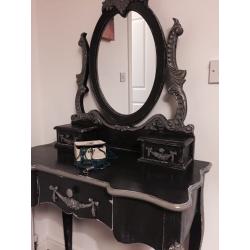 One of a kind French style dressing table set, upcycled in chalk graphite colour
