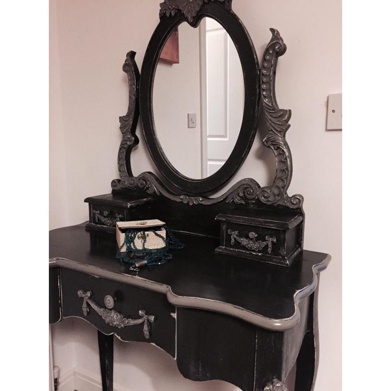 One of a kind French style dressing table set, upcycled in chalk graphite colour