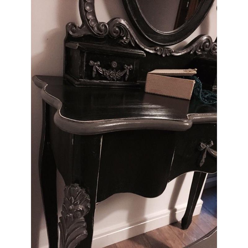 One of a kind French style dressing table set, upcycled in chalk graphite colour