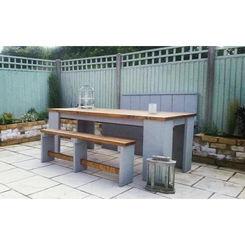 Garden table and benches in size shape and colour