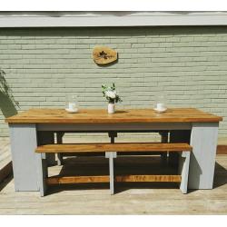 Garden table and benches in size shape and colour