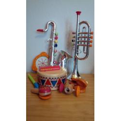 Instrument collection for children: guitar, sax, trumpet, drum, harmonica, etc.