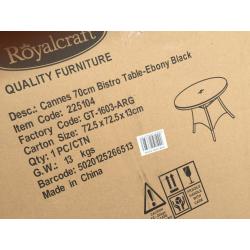 New Royalcraft Round Table - Glass Top - Cannes Ebony Black Rattan 70cm