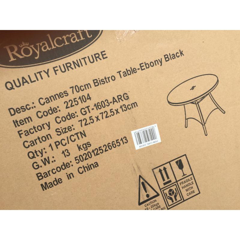 New Royalcraft Round Table - Glass Top - Cannes Ebony Black Rattan 70cm