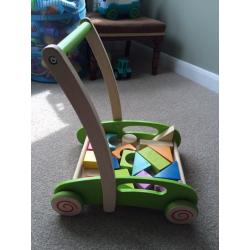 Hape block and roll walk / push along baby walker - wooden