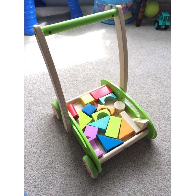 Hape block and roll walk / push along baby walker - wooden