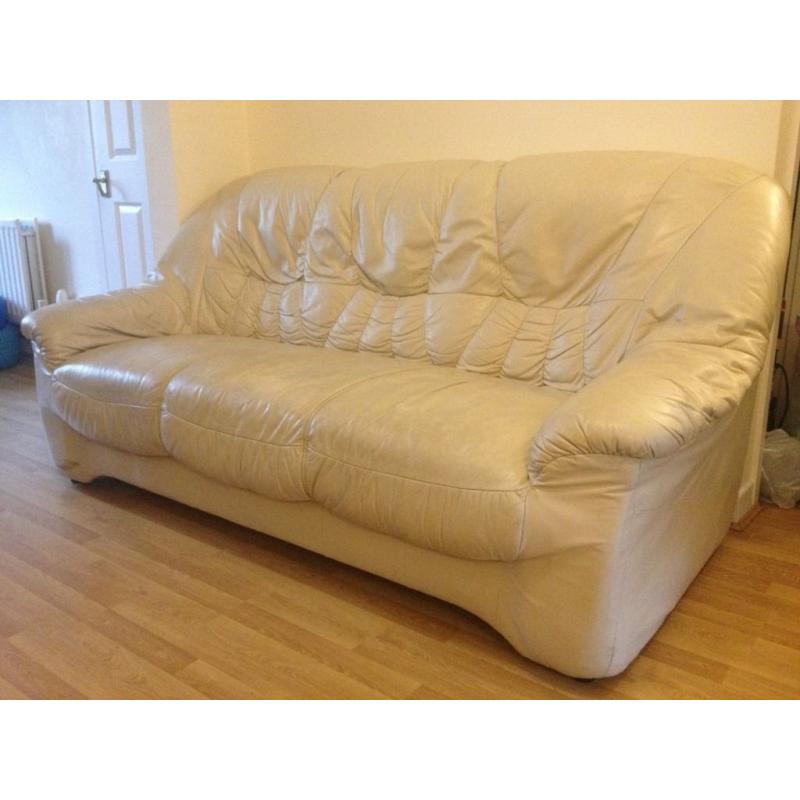 3 + 1 Cream Leather Sofa and Armchair