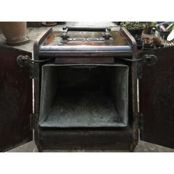 Antique wooden coal scuttle - lovely door mechanism