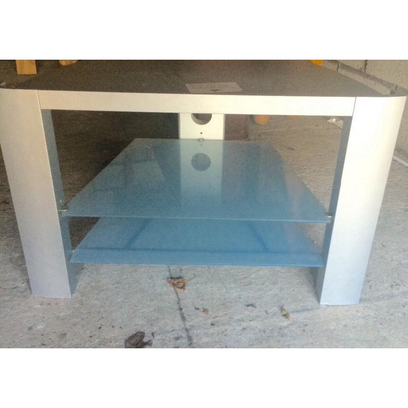 Silver debenhams tv stand with glass shelves