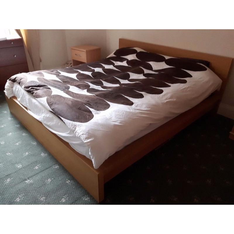 Ikea "Malm" large double bed in light wood