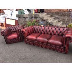 Ox blood Chesterfield sofa and chairs