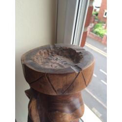 TALL CHIMP AND BABY ASH TRAY CARVED FROM WOOD