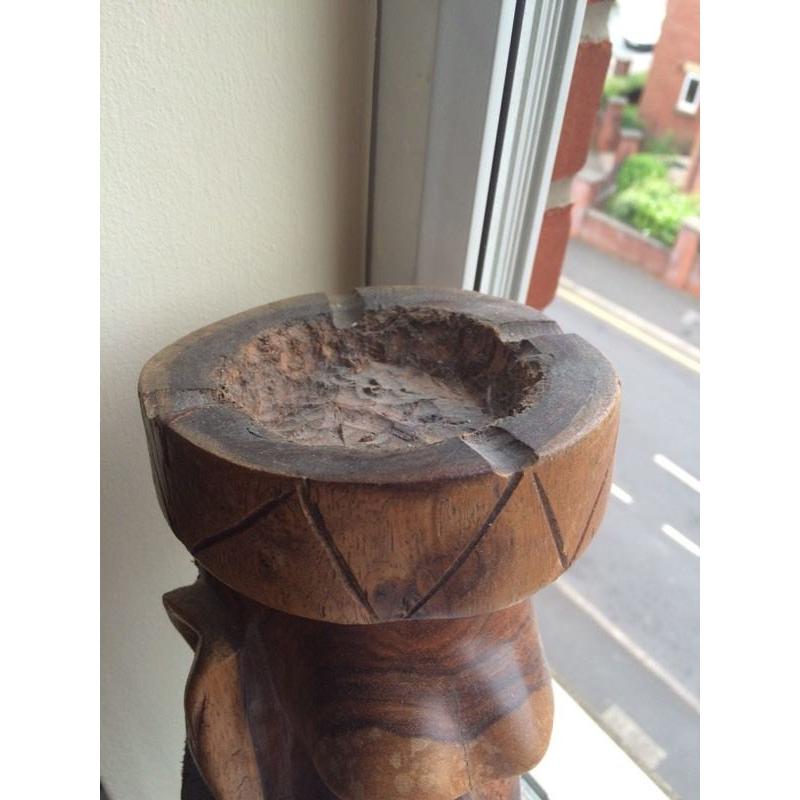 TALL CHIMP AND BABY ASH TRAY CARVED FROM WOOD