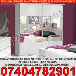 BRAND NEW Mirrored 2 Door Sliding Wardrob Shelves Hanging rails in Super High Gloss Finish