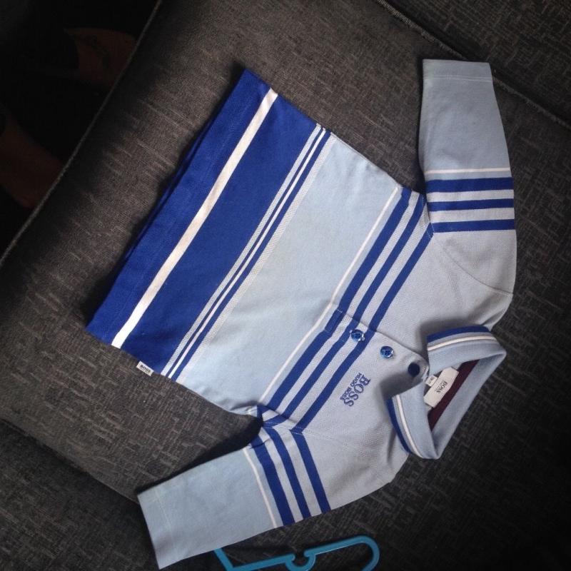 Blue hugo boss long sleeved poloshirt