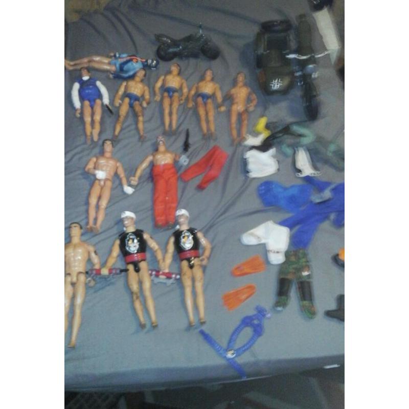 Action men +motorbikes and clothes
