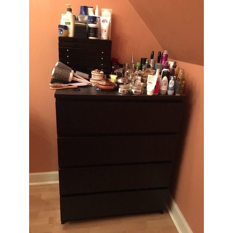 NEXT Queen sized black metal bed frame and matching under bed storage drawers