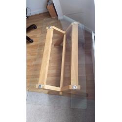 Solid Chunky Oak Wood & Glass Cross Beam Coffee Table