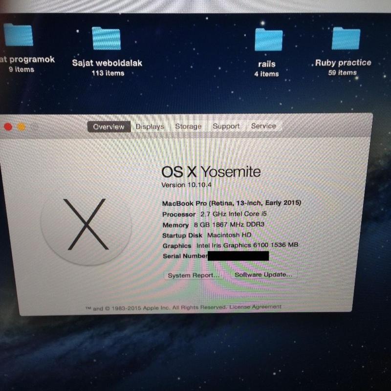 13" Macbook retina pro 2.7/8gb/256GB "2015 Early"