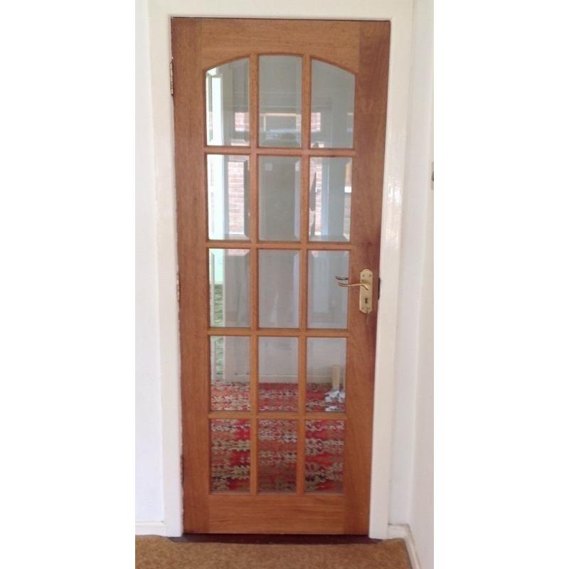3 Interior Doors Solid Mahogany Bevelled Glass + Brass Handles,hinges,locks. bulk or individual sell