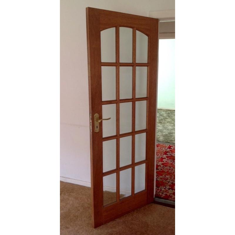 3 Interior Doors Solid Mahogany Bevelled Glass + Brass Handles,hinges,locks. bulk or individual sell