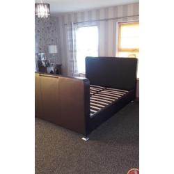 Tv bed King size brown leather bed with built in 19 inch tv good condition call or text