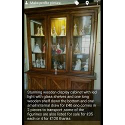 Stunning wooden display cabinet with led light with glass shelves