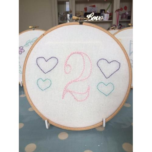 11 Hand Made Embroidered Table Numbers with Stands