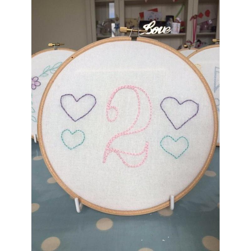 11 Hand Made Embroidered Table Numbers with Stands