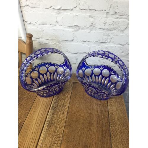 Two blue glass baskets