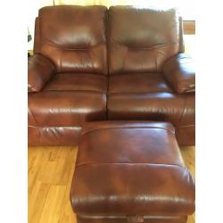 Chestnut Leather couches [2 and large 2 seater] with Footstool