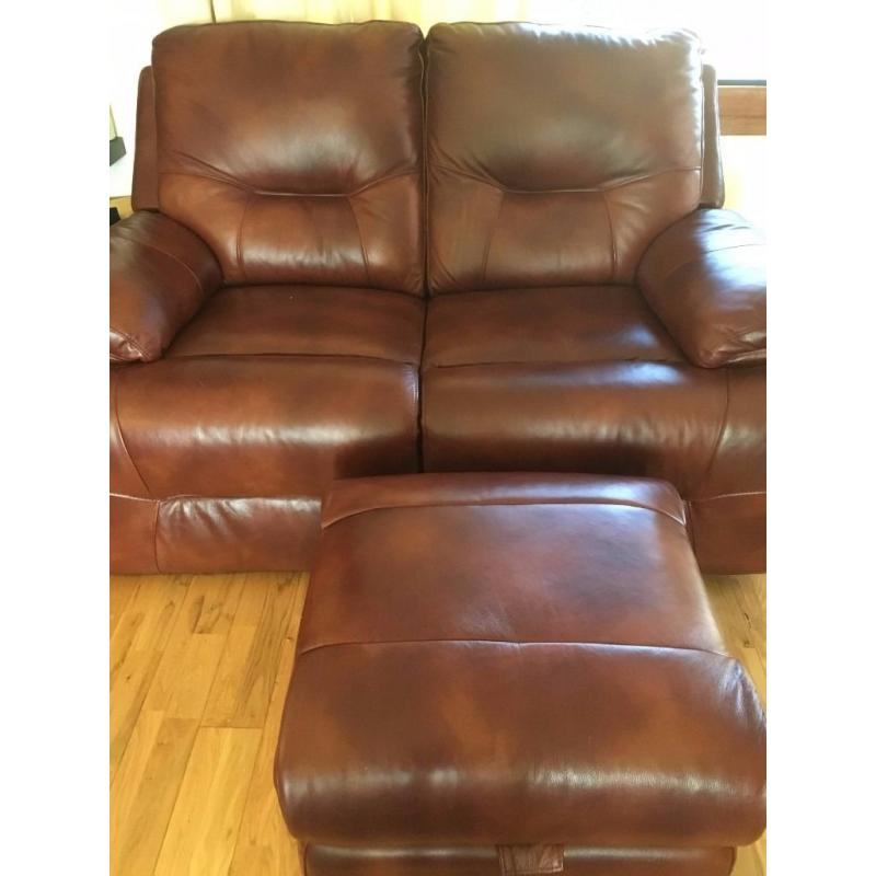Chestnut Leather couches [2 and large 2 seater] with Footstool