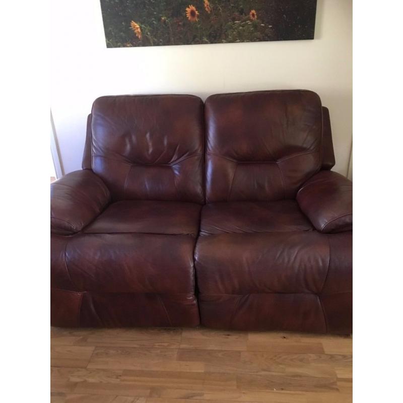 Chestnut Leather couches [2 and large 2 seater] with Footstool