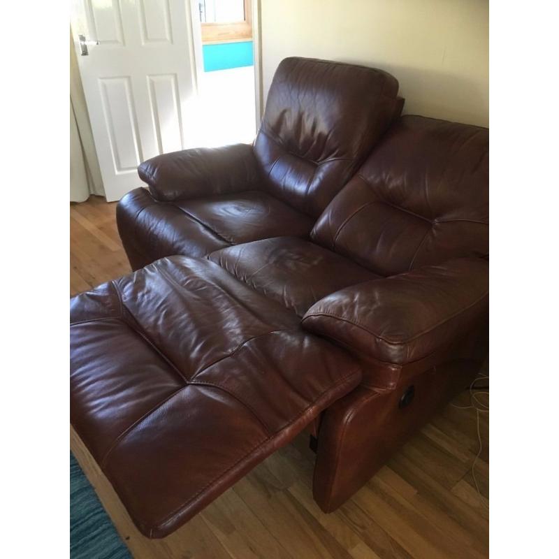 Chestnut Leather couches [2 and large 2 seater] with Footstool