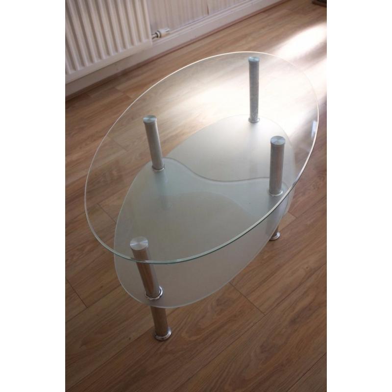 Three-tier glass coffee table