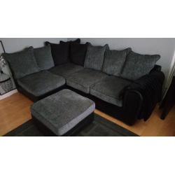 Fabulous Black & Grey Corner Sofa with matching Pouffe