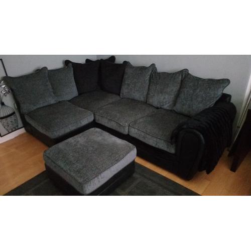 Fabulous Black & Grey Corner Sofa with matching Pouffe