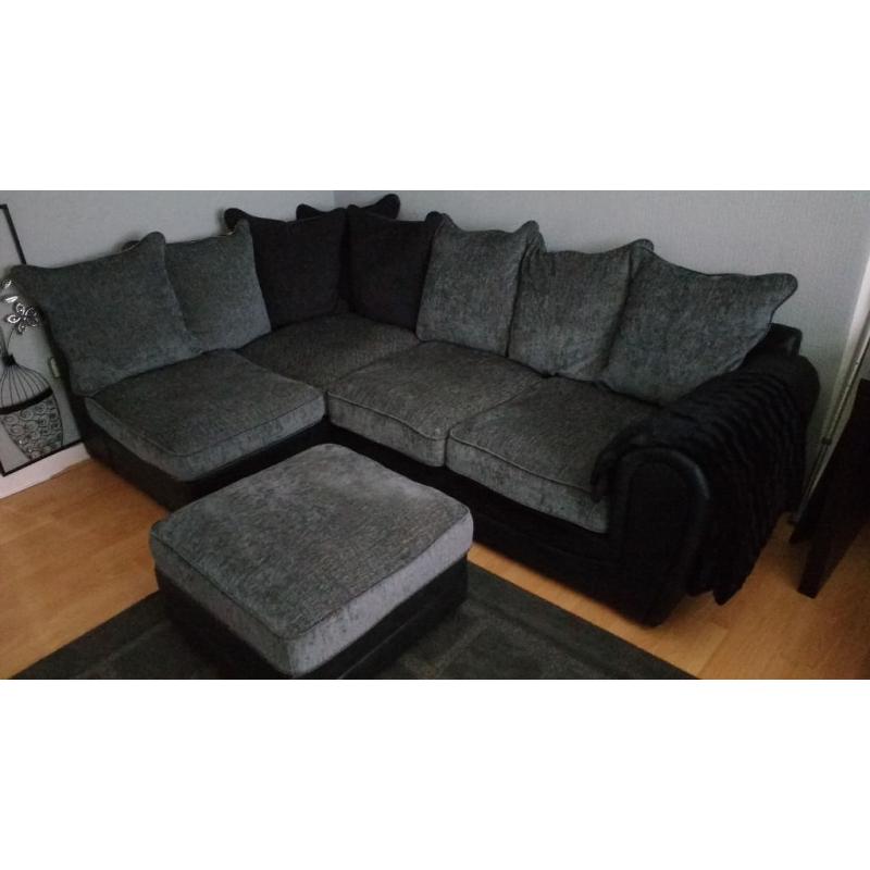 Fabulous Black & Grey Corner Sofa with matching Pouffe