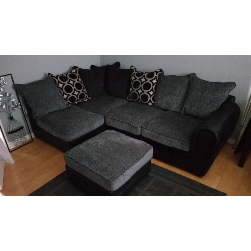 Fabulous Black & Grey Corner Sofa with matching Pouffe
