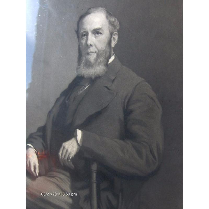 large Antique black and white picture with frame