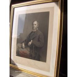 large Antique black and white picture with frame
