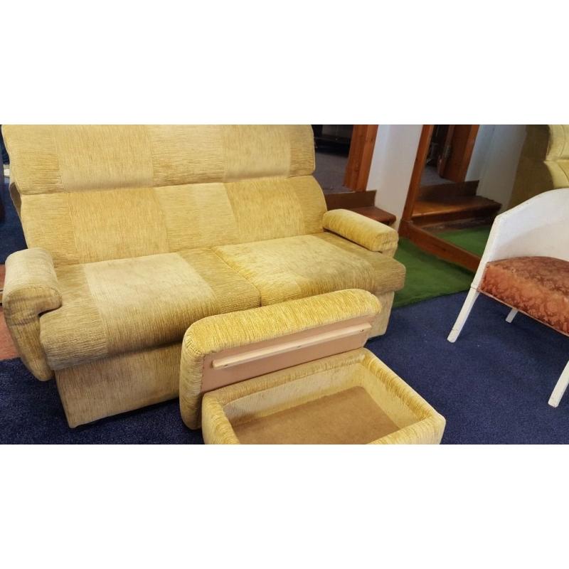 Two seater fabric sofa plus storage foot stool