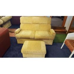 Two seater fabric sofa plus storage foot stool