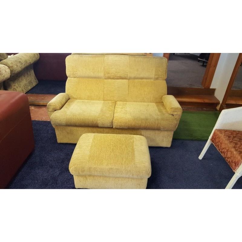 Two seater fabric sofa plus storage foot stool