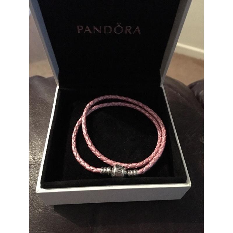 Pandora pink leather double bracket + box